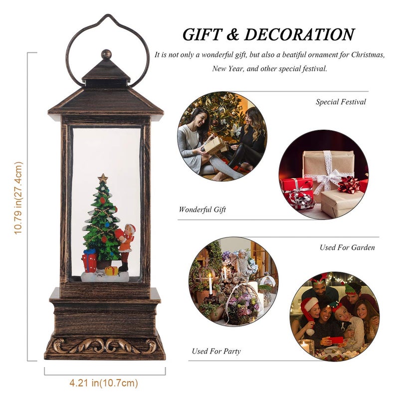 JEDAWN Christmas Snow Globes Lantern  Christmas Decoration Indoor  Battery Powered or USB Powered  Snow Globe Lantern with Music and Timer  Holiday Decorations  for Home Decor Xmas Gifts - Image 2